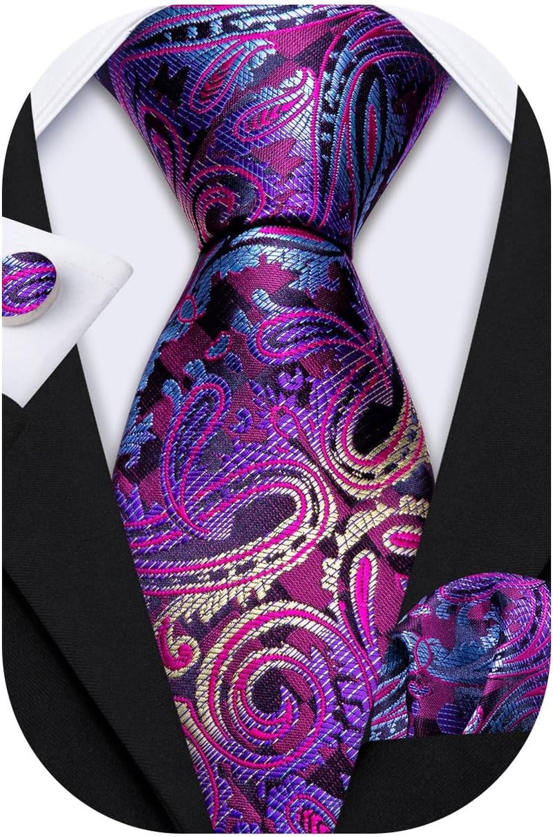 Barry.Wang Store Men Ties Paisley Woven Silk Necktie Set with Pocket Suqare Cufflinks Formal - Image 1